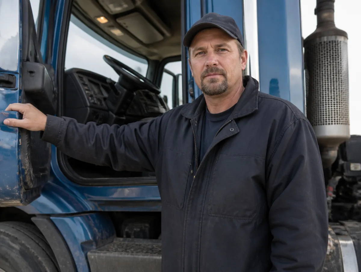 Truck driver beside his cab